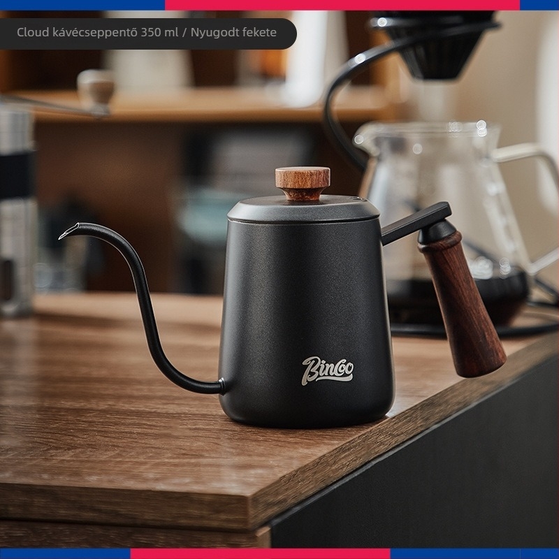Bincoo Kézi pour-over kávéfőző készlet felhőmintás fa fogantyúval, rozsdamentes acélból, teljes otthoni készlet, kézi őrlő, hosszú kifolyóval kancsó