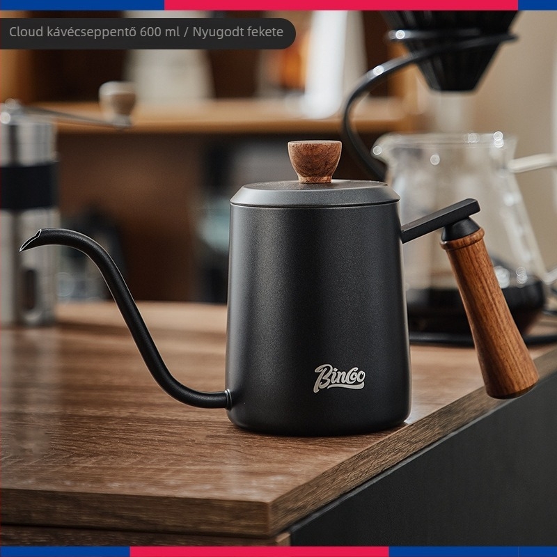 Bincoo Kézi pour-over kávéfőző készlet felhőmintás fa fogantyúval, rozsdamentes acélból, teljes otthoni készlet, kézi őrlő, hosszú kifolyóval kancsó