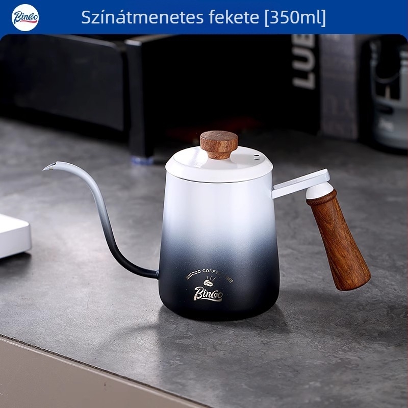 Bincoo Kézi pour-over kávéfőző készlet felhőmintás fa fogantyúval, rozsdamentes acélból, teljes otthoni készlet, kézi őrlő, hosszú kifolyóval kancsó