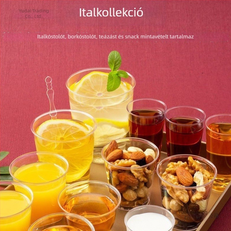 Egyszer használható kóstolópoharak, kis méretűek, átlátszó kemény műanyagból, vastagított kivitelben, teák és italok kóstolására, egyenként csomagolva