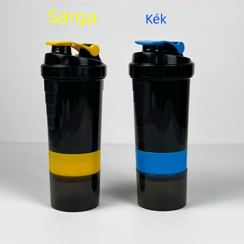 Három rekeszű shaker por- és gyógyszeres tartállyal – ideális fehérjeporhoz, sportitalokhoz és milkshake-hez, műanyag víz pohárral