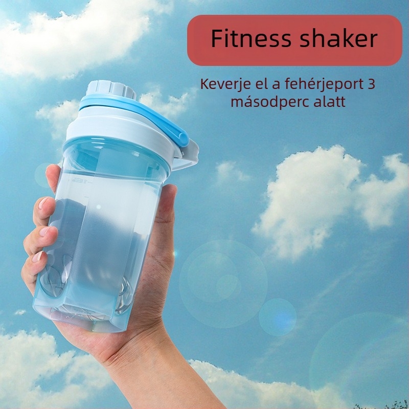 Csavarható fedelű shaker-palack, műanyag sportos italos palack testreszabható logóval, fehérjeporhoz alkalmas
