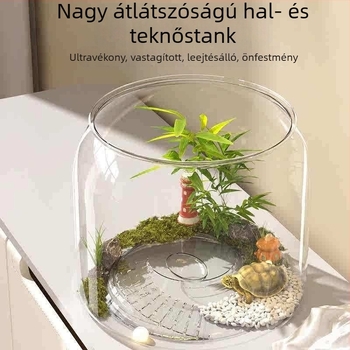 Asztali teknőstál akvárium otthoni használatra, ökológiai tájképpel és napozó platformmal