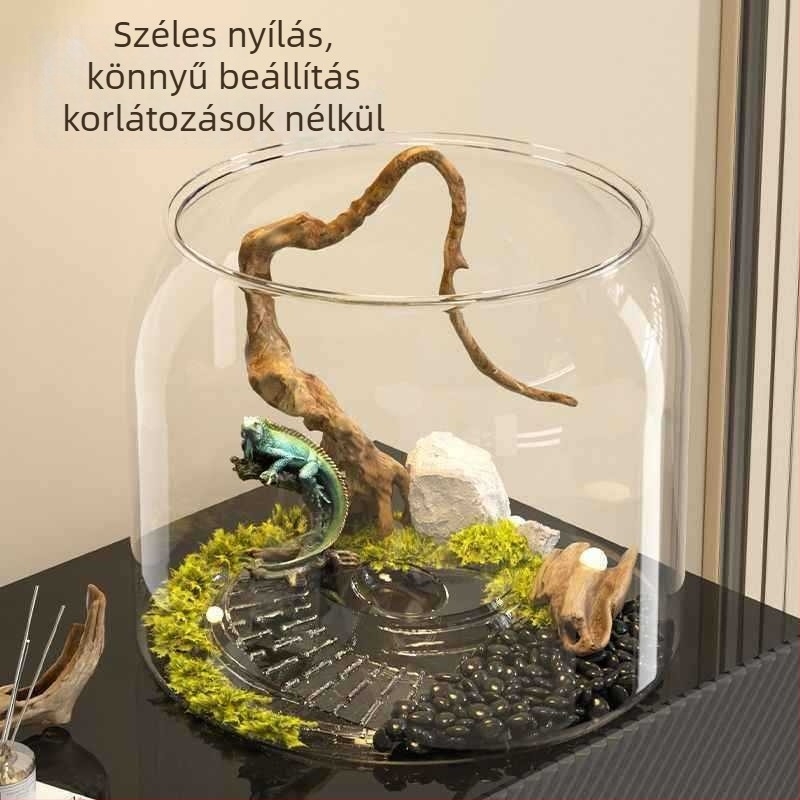 Asztali teknőstál akvárium otthoni használatra, ökológiai tájképpel és napozó platformmal