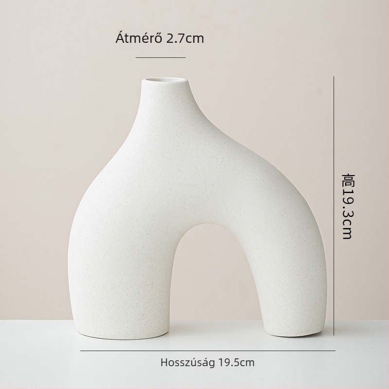Bohemiai stílusú három darabos fehér kerámiavázak készlet kerek geometriai mintával, máz nélkül