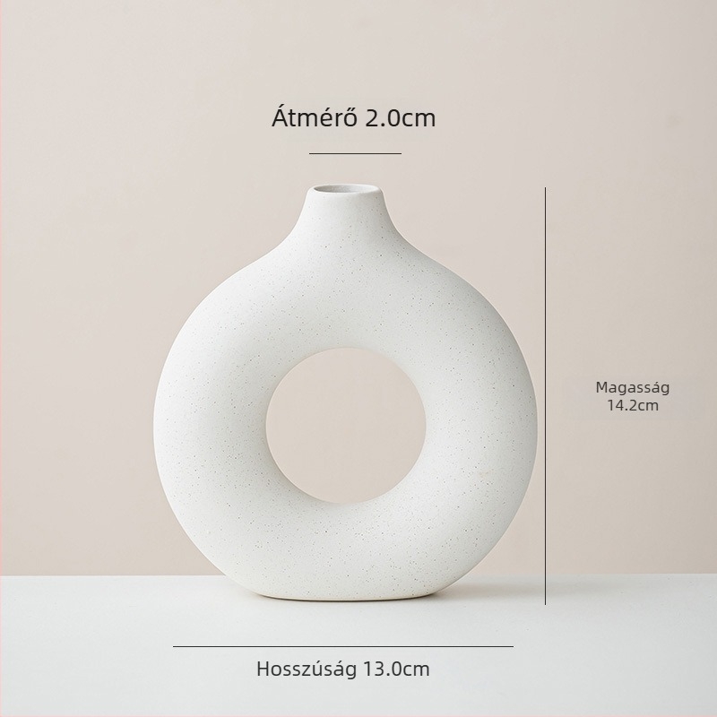 Bohemiai stílusú három darabos fehér kerámiavázak készlet kerek geometriai mintával, máz nélkül