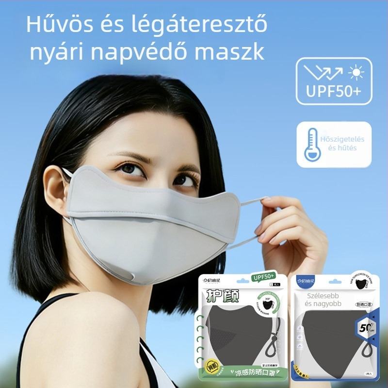 Egyszínű, háromdimenziós UV-védő maszk UPF50+ férfiak és nők számára, kültéri, légáteresztő