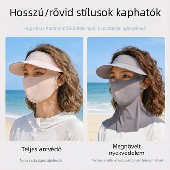 Levehető kapucnis napvédő maszk, beépített nyakvédővel, teljes UV-védelmet nyújtó, nőknek