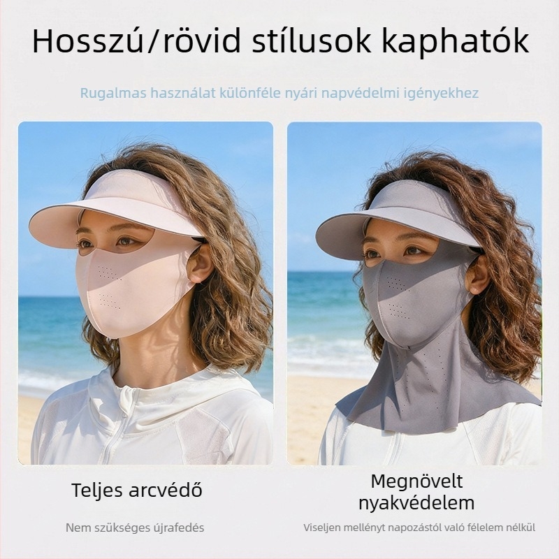 Levehető kapucnis napvédő maszk, beépített nyakvédővel, teljes UV-védelmet nyújtó, nőknek