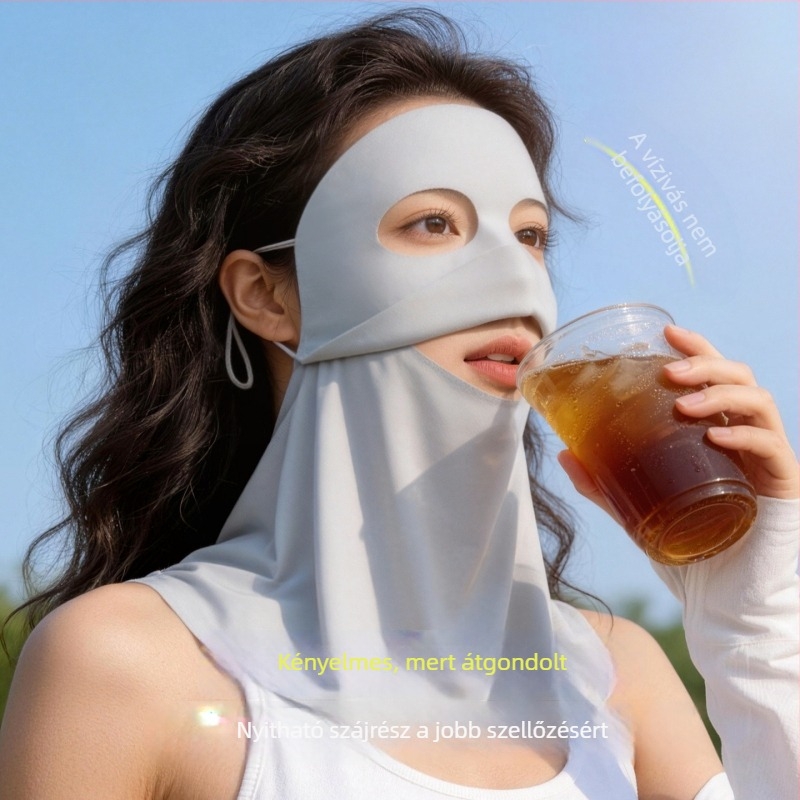 Varrat nélküli arcmaszk UV-védelemmel, Panda szem dizájn, lélegző ice silk, teljes arcot fedő Facekini