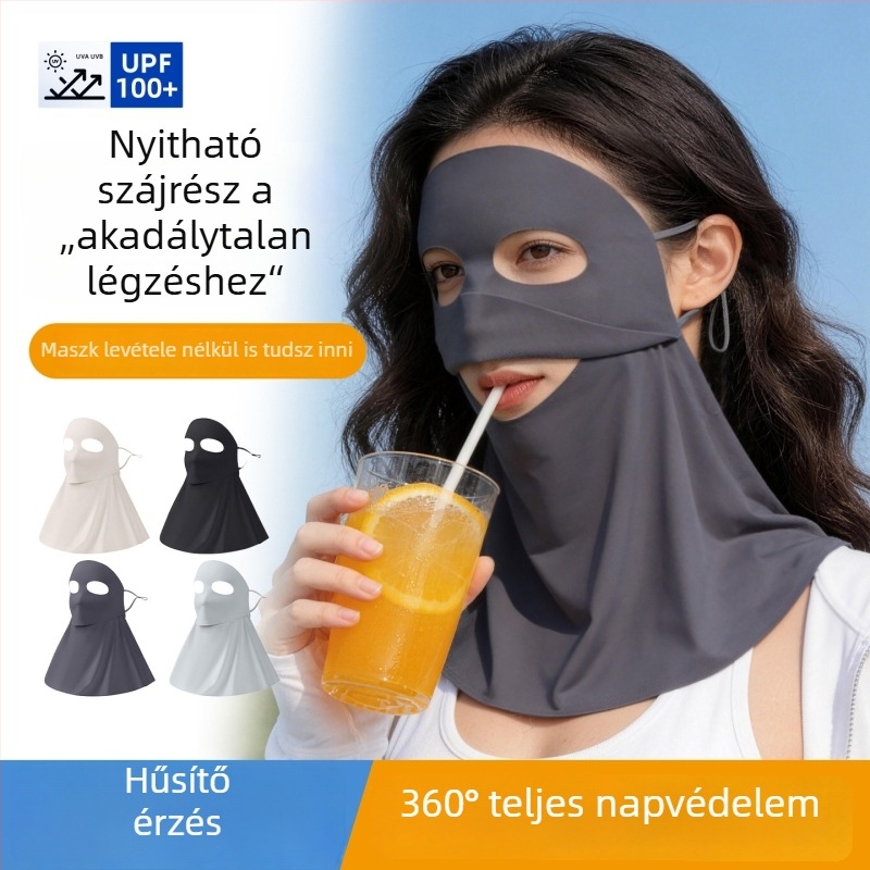Varrat nélküli arcmaszk UV-védelemmel, Panda szem dizájn, lélegző ice silk, teljes arcot fedő Facekini