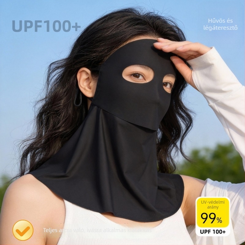 Varrat nélküli arcmaszk UV-védelemmel, Panda szem dizájn, lélegző ice silk, teljes arcot fedő Facekini