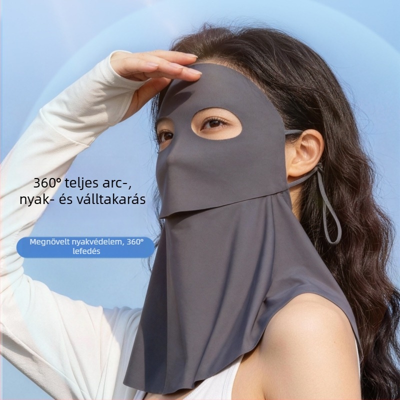 Varrat nélküli arcmaszk UV-védelemmel, Panda szem dizájn, lélegző ice silk, teljes arcot fedő Facekini