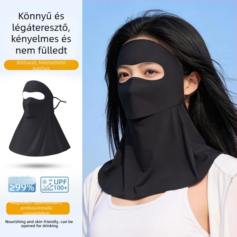 Varrat nélküli arcmaszk UV-védelemmel, Panda szem dizájn, lélegző ice silk, teljes arcot fedő Facekini