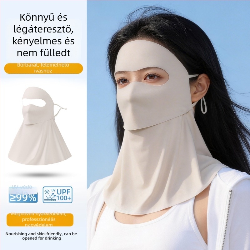 Varrat nélküli arcmaszk UV-védelemmel, Panda szem dizájn, lélegző ice silk, teljes arcot fedő Facekini