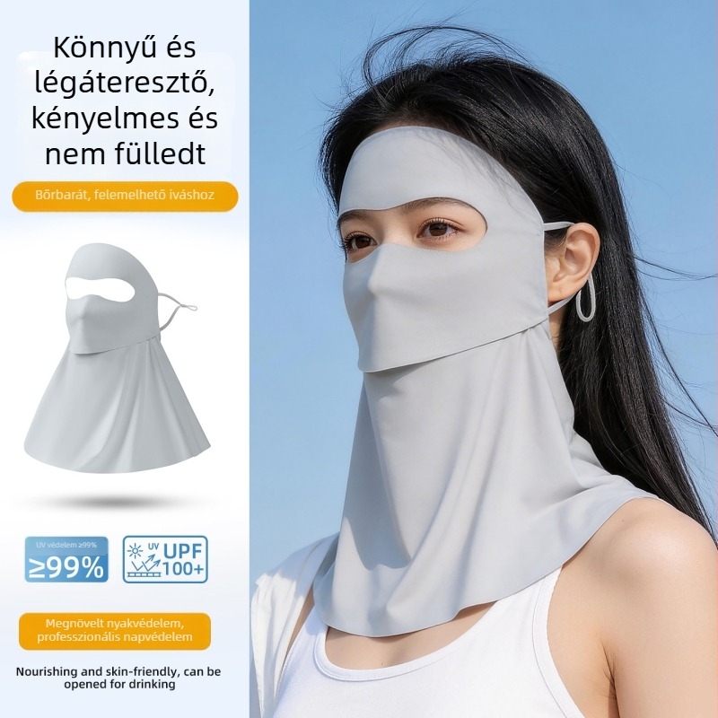 Varrat nélküli arcmaszk UV-védelemmel, Panda szem dizájn, lélegző ice silk, teljes arcot fedő Facekini