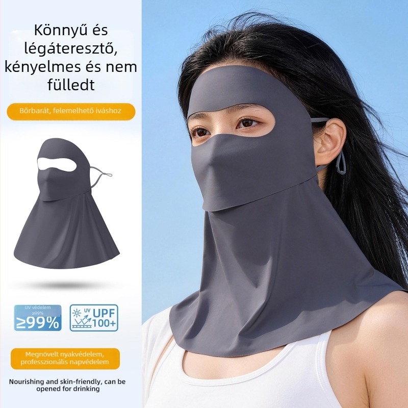 Varrat nélküli arcmaszk UV-védelemmel, Panda szem dizájn, lélegző ice silk, teljes arcot fedő Facekini