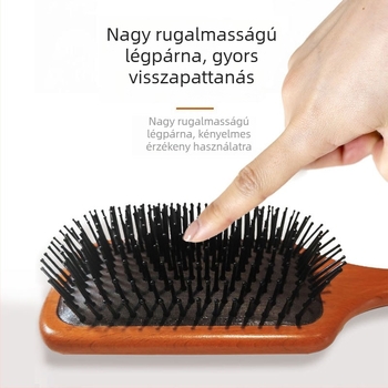 Női bükkfa hajkefe masszázs párnával, antistatikus, sima haj, meridián masszázs