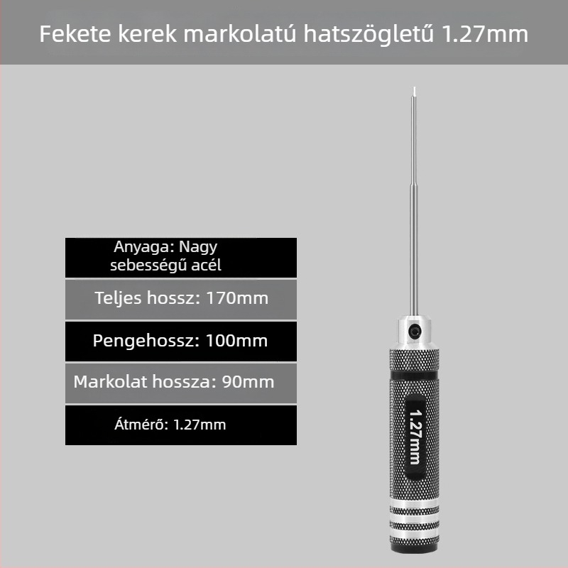 Modellező repülőgépekhez készült hatszögfejű csavarhúzó készlet, méretek 1.27/1.3/1.5/2.5 mm, 6-szög, hossz 0.9