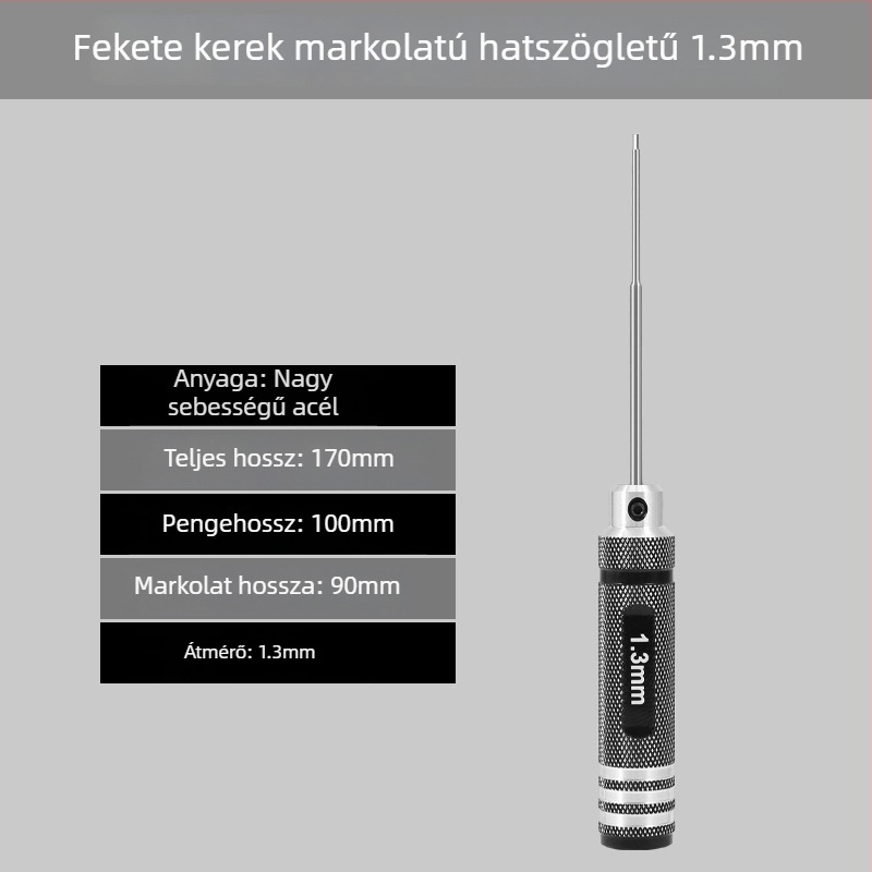 Modellező repülőgépekhez készült hatszögfejű csavarhúzó készlet, méretek 1.27/1.3/1.5/2.5 mm, 6-szög, hossz 0.9