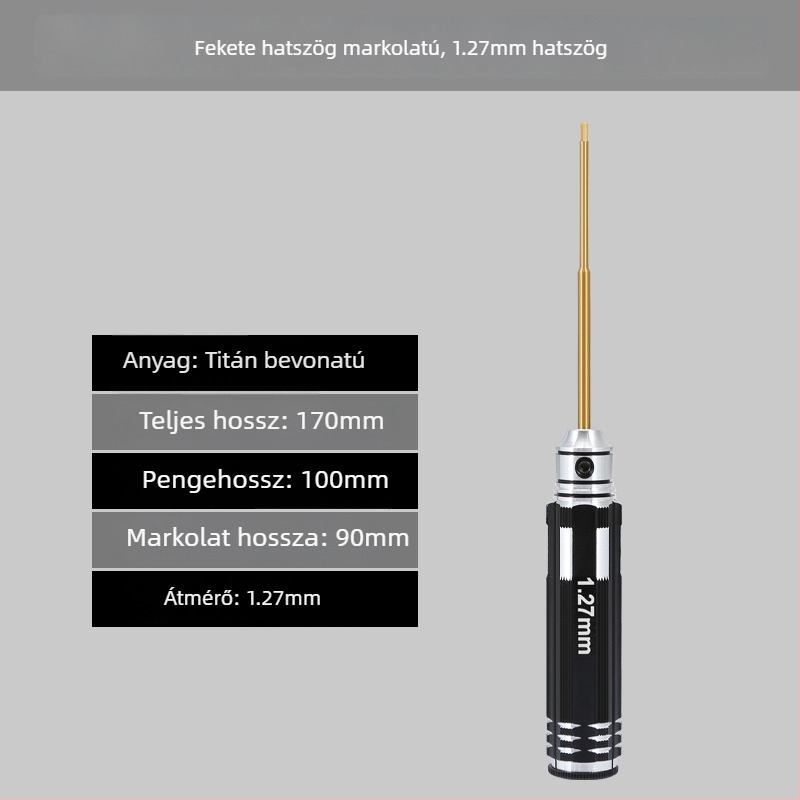 Modellező repülőgépekhez készült hatszögfejű csavarhúzó készlet, méretek 1.27/1.3/1.5/2.5 mm, 6-szög, hossz 0.9
