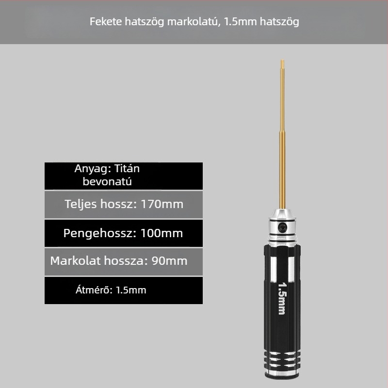 Modellező repülőgépekhez készült hatszögfejű csavarhúzó készlet, méretek 1.27/1.3/1.5/2.5 mm, 6-szög, hossz 0.9