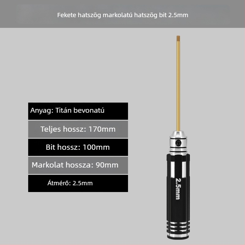 Modellező repülőgépekhez készült hatszögfejű csavarhúzó készlet, méretek 1.27/1.3/1.5/2.5 mm, 6-szög, hossz 0.9
