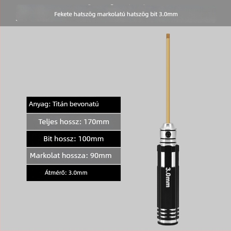 Modellező repülőgépekhez készült hatszögfejű csavarhúzó készlet, méretek 1.27/1.3/1.5/2.5 mm, 6-szög, hossz 0.9