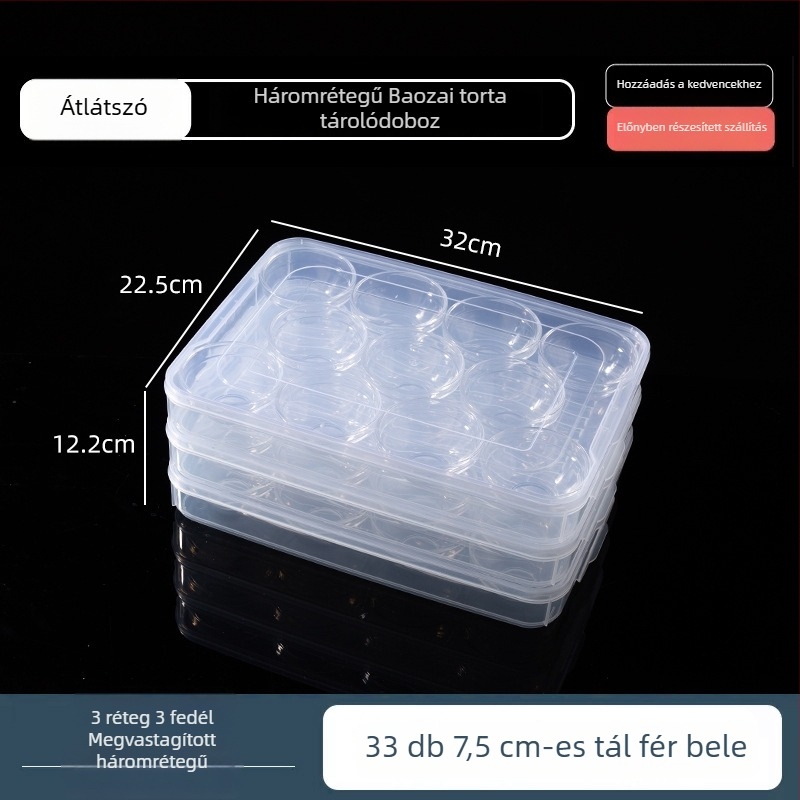 Átlátszó, megerősített, többrétegű doboz tálakhoz kiállításra és tárolásra