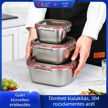 Rozsdamentes acél ételtároló doboz zárható fedővel, ebéddoboz / bento doboz