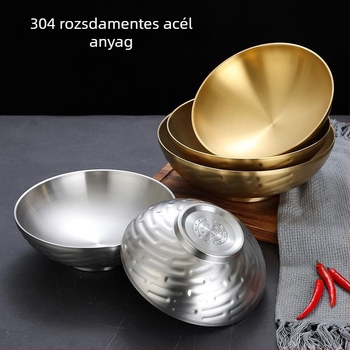 304 rozsdamentes acél tál tésztafélékhez, nagy méretű hőszigetelt levesestál ramenhez, Luosifen és Malatang számára; kerek formájú, koreai stílusú, átmérő 17–22.9 cm, logó nyomtatva.