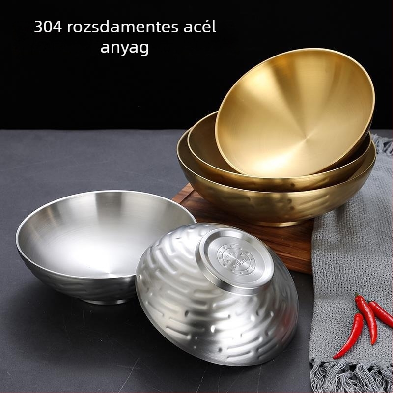 304 rozsdamentes acél tál tésztafélékhez, nagy méretű hőszigetelt levesestál ramenhez, Luosifen és Malatang számára; kerek formájú, koreai stílusú, átmérő 17–22.9 cm, logó nyomtatva.