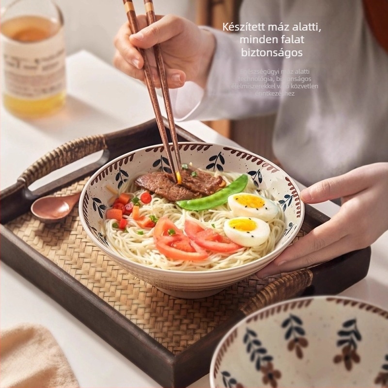 Japán stílusú retro kerámia tál leveshez és ramenhez, nagy tál