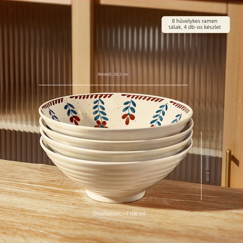 Japán stílusú retro kerámia tál leveshez és ramenhez, nagy tál