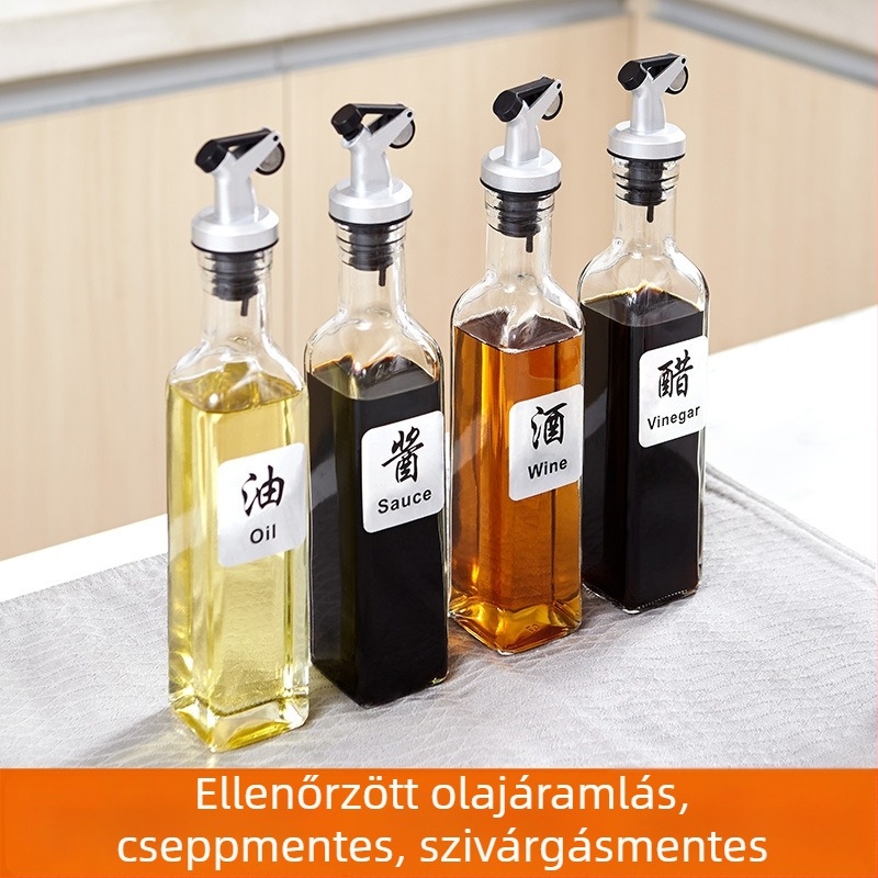 Négyszögletes üveg olaj- és ecetpalack flip-top fedéllel