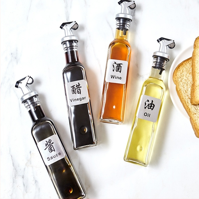 Négyszögletes üveg olaj- és ecetpalack flip-top fedéllel