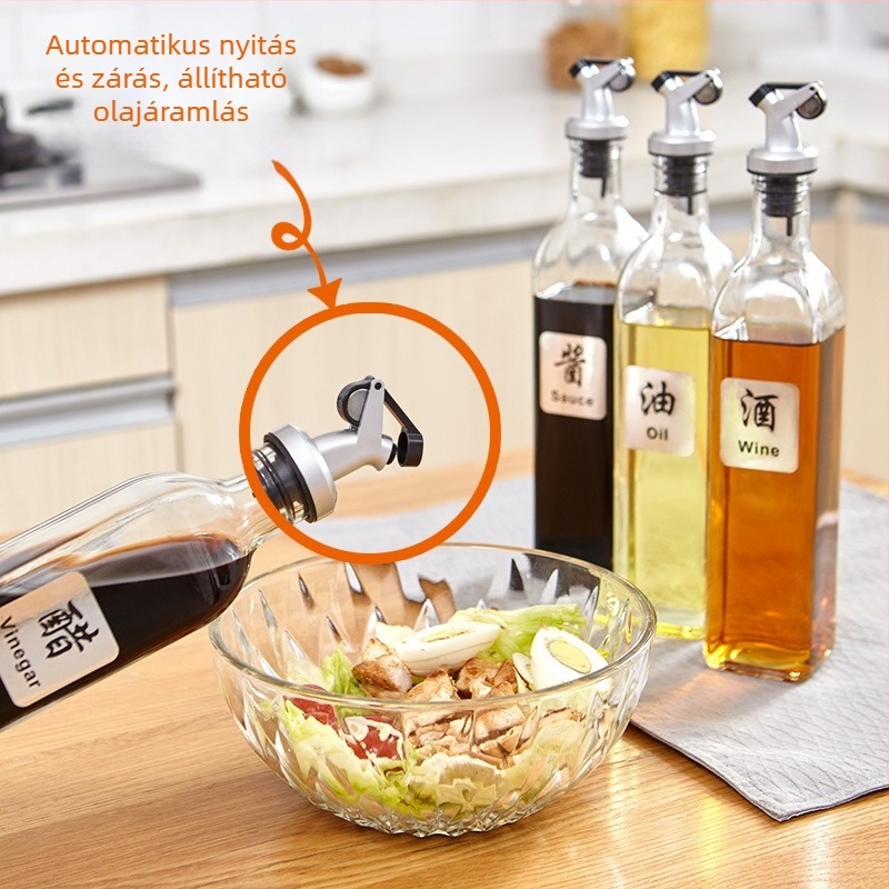 Négyszögletes üveg olaj- és ecetpalack flip-top fedéllel