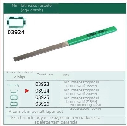 Mini lapos reszelő acélból, közepes fogú