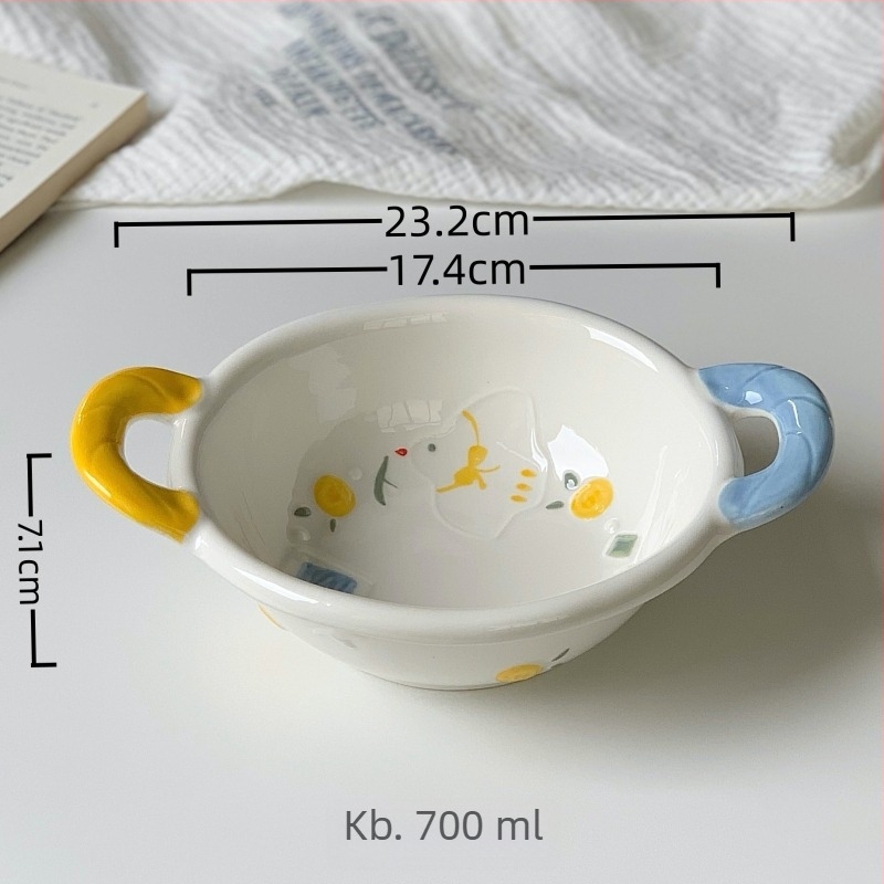 Porcelán reggelizőtálak gyerekeknek készlet, aranyos rajzfilm mintával, kerek formájú, mikrohullámú sütőben használható