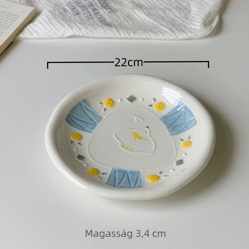 Porcelán reggelizőtálak gyerekeknek készlet, aranyos rajzfilm mintával, kerek formájú, mikrohullámú sütőben használható