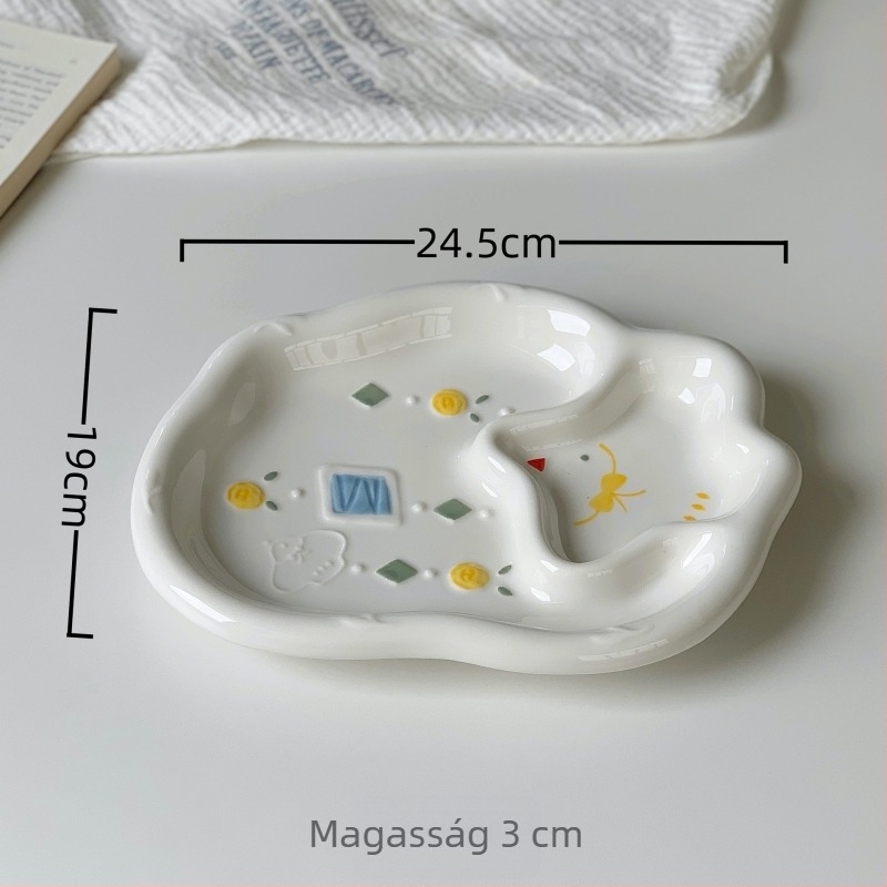 Porcelán reggelizőtálak gyerekeknek készlet, aranyos rajzfilm mintával, kerek formájú, mikrohullámú sütőben használható
