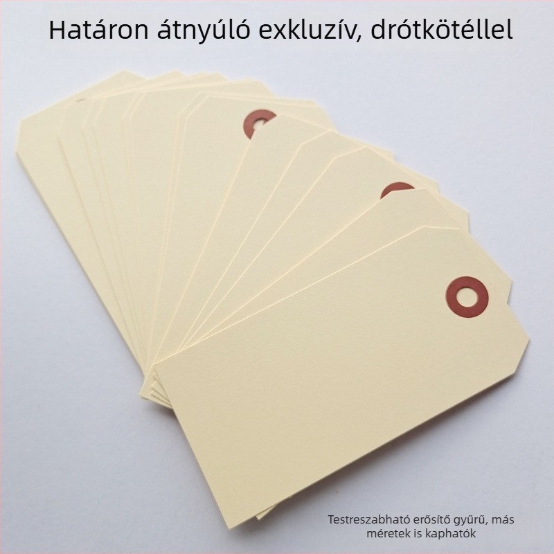 Környezetbarát Manila akasztós címke papírból, színes offset nyomással, megerősítő gyűrű és drót, árcímke, logó hozzáadható, méret 6x12 cm