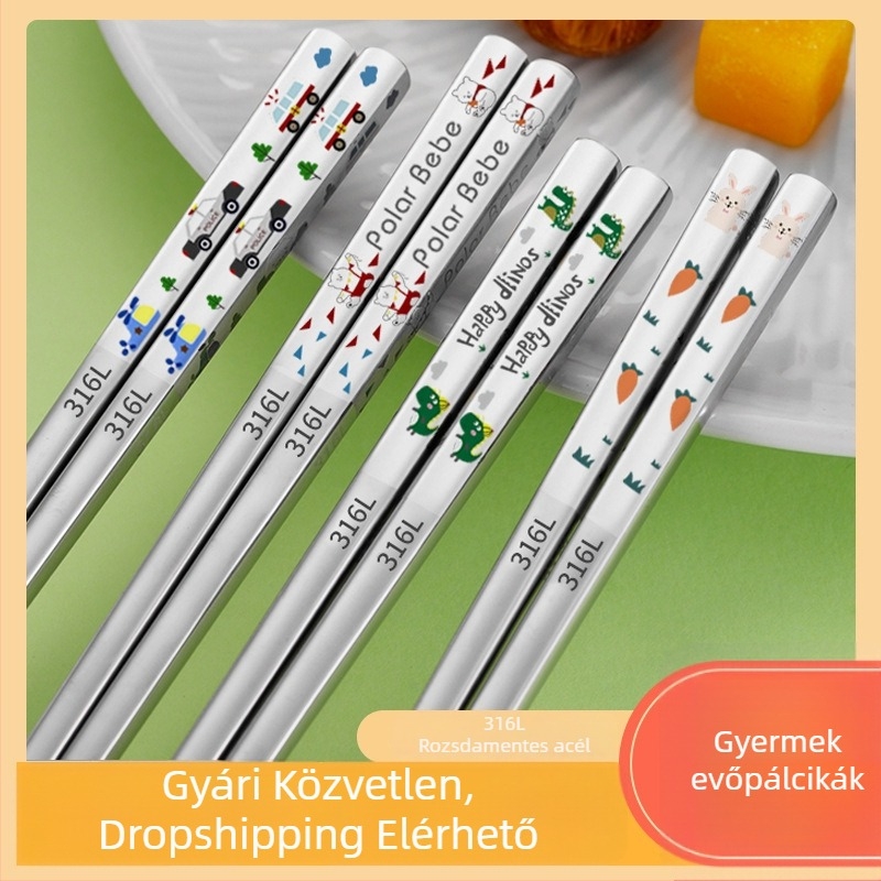 316L rozsdamentes acél gyerekek evőpálcikái, szülő-gyerek készlet, penészedésálló, csúszásmentes, hőálló, otthonra és óvodába