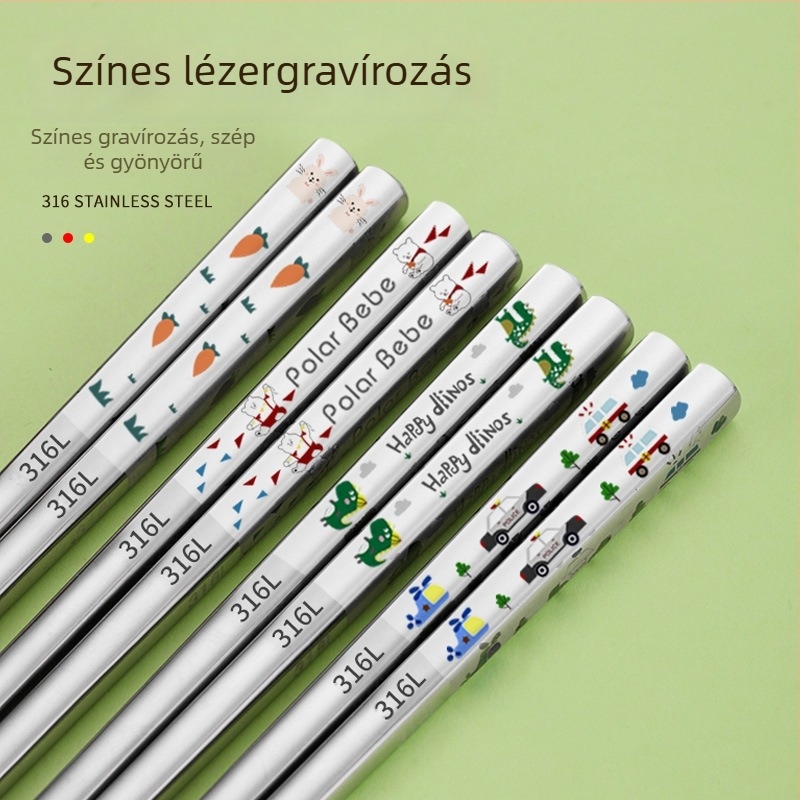 316L rozsdamentes acél gyerekek evőpálcikái, szülő-gyerek készlet, penészedésálló, csúszásmentes, hőálló, otthonra és óvodába