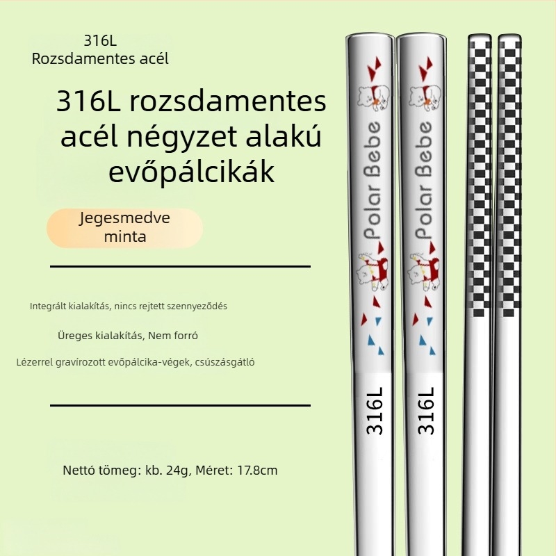 316L rozsdamentes acél gyerekek evőpálcikái, szülő-gyerek készlet, penészedésálló, csúszásmentes, hőálló, otthonra és óvodába