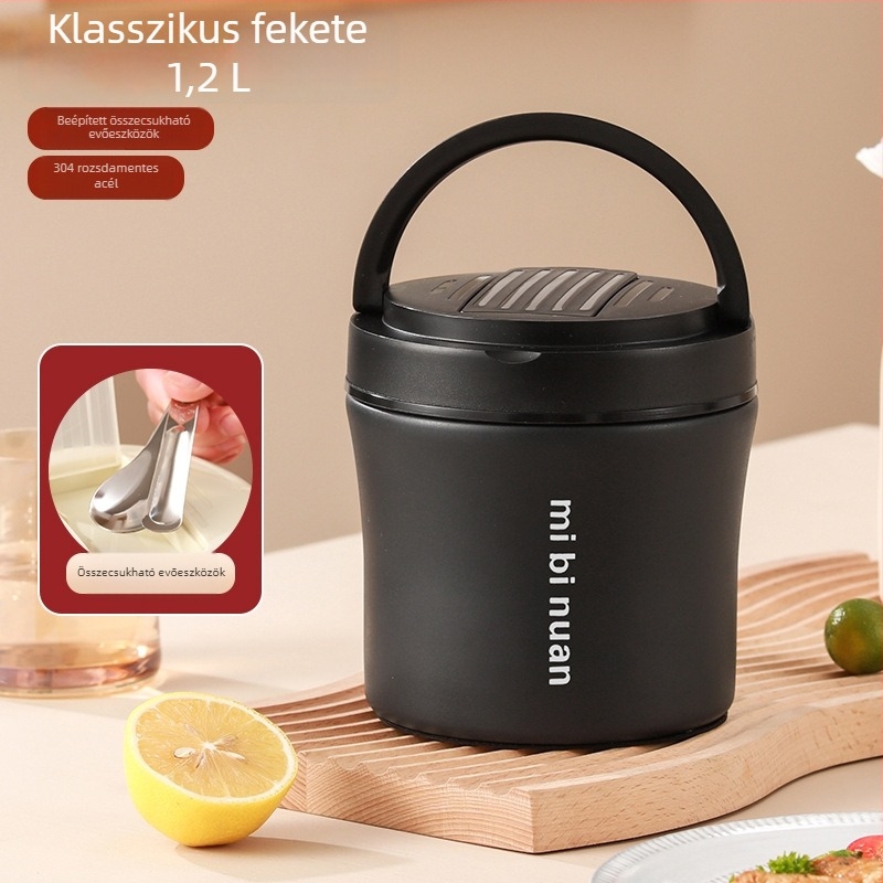 Két rétegű vákuum-szigetelt ebédtároló, 1,2 L, diákoknak és irodai dolgozóknak