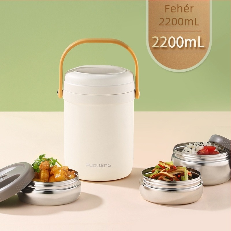 Fuguang szigetelt ebédbox, rozsdamentes acél, élelmiszer-minőség, háromrétegű vákuum dizájn, hordozható irodai dolgozóknak, kapacitás 1.8L vagy 2.2L
