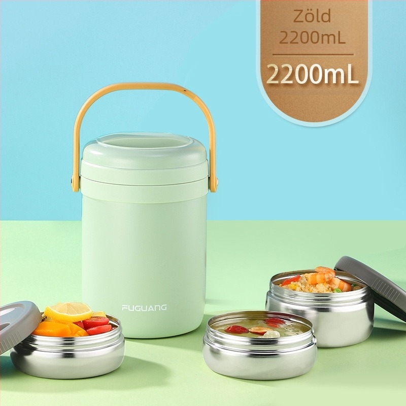Fuguang szigetelt ebédbox, rozsdamentes acél, élelmiszer-minőség, háromrétegű vákuum dizájn, hordozható irodai dolgozóknak, kapacitás 1.8L vagy 2.2L