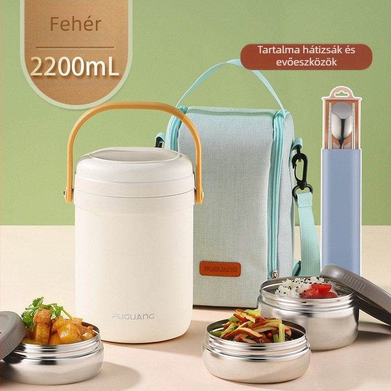 Fuguang szigetelt ebédbox, rozsdamentes acél, élelmiszer-minőség, háromrétegű vákuum dizájn, hordozható irodai dolgozóknak, kapacitás 1.8L vagy 2.2L