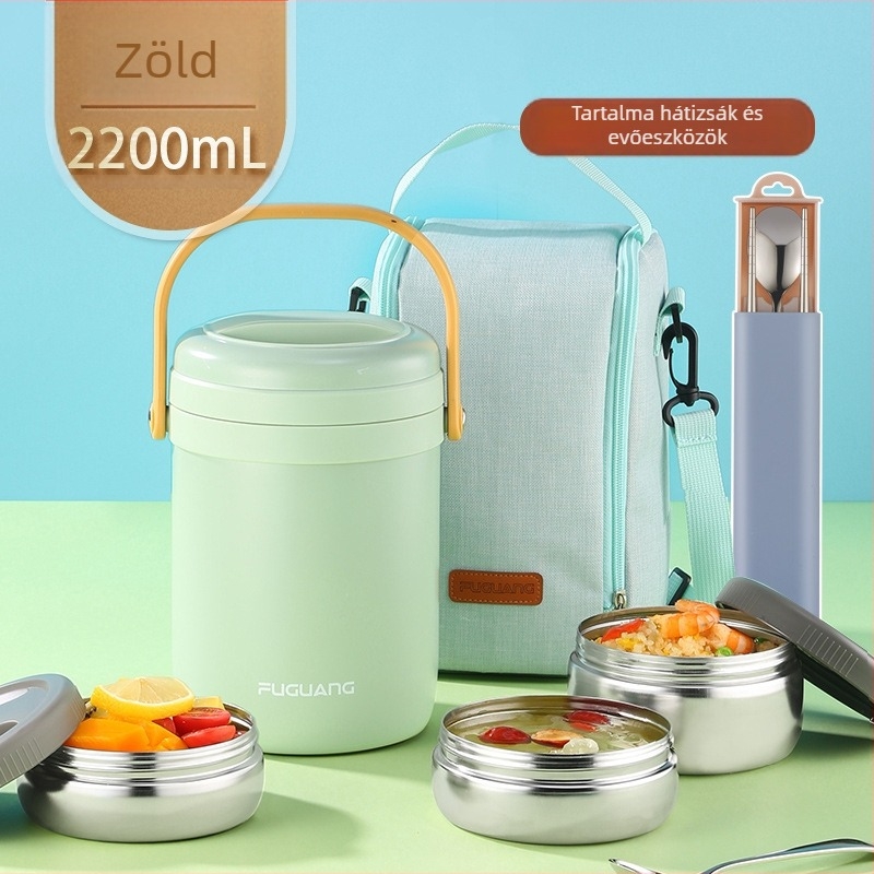 Fuguang szigetelt ebédbox, rozsdamentes acél, élelmiszer-minőség, háromrétegű vákuum dizájn, hordozható irodai dolgozóknak, kapacitás 1.8L vagy 2.2L